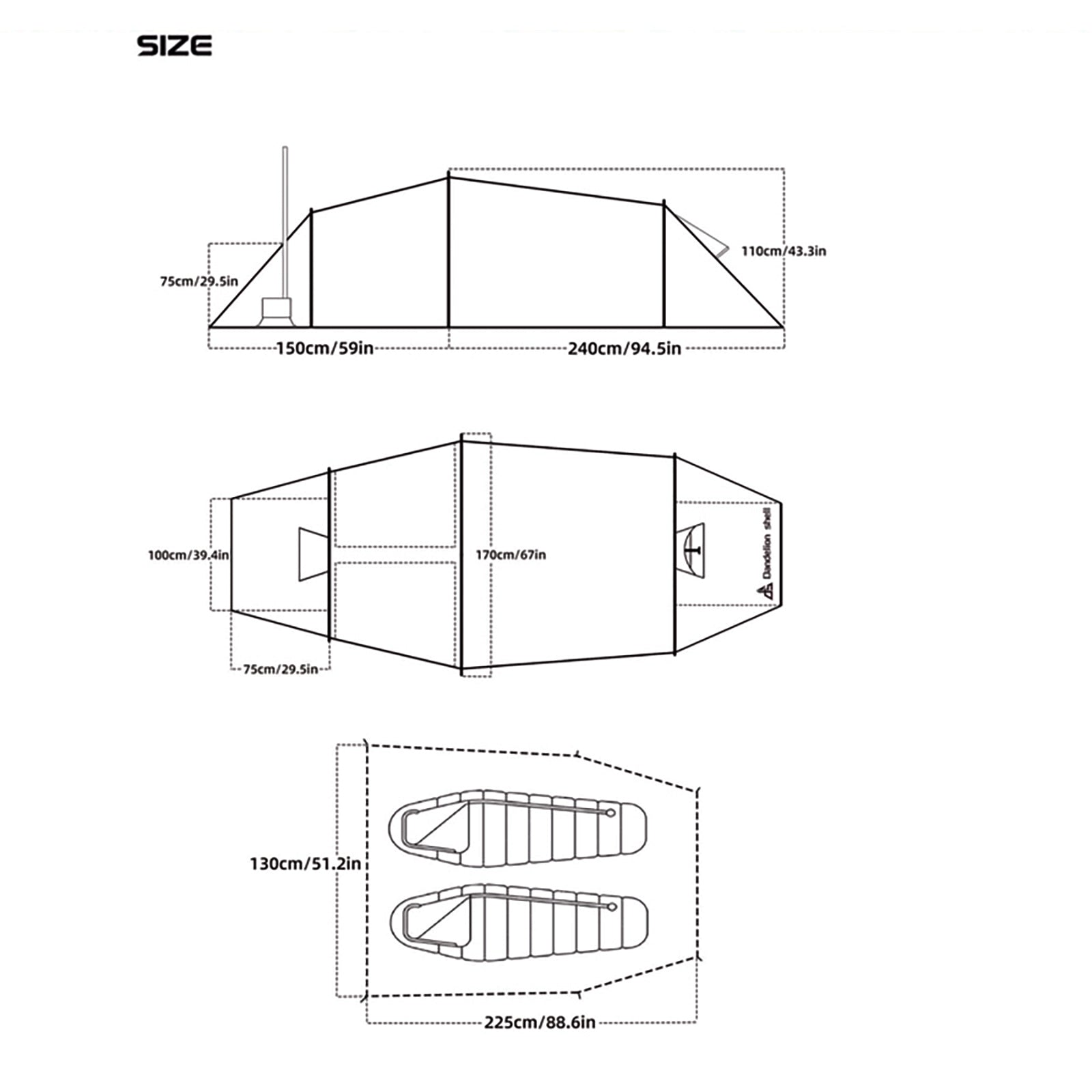 two man tent dimensions Tunnel Tent 1-2 Person Double Layers Waterproof Backpacking Tents with – Dandelionshell
