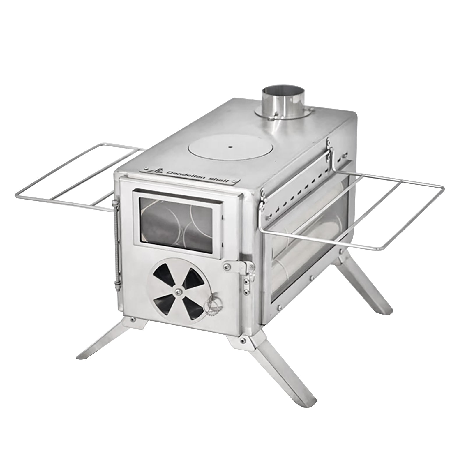 Stove Shell Camping Wood Stove with View Glass & 7 Stainless Steel Insulated Chimn ...