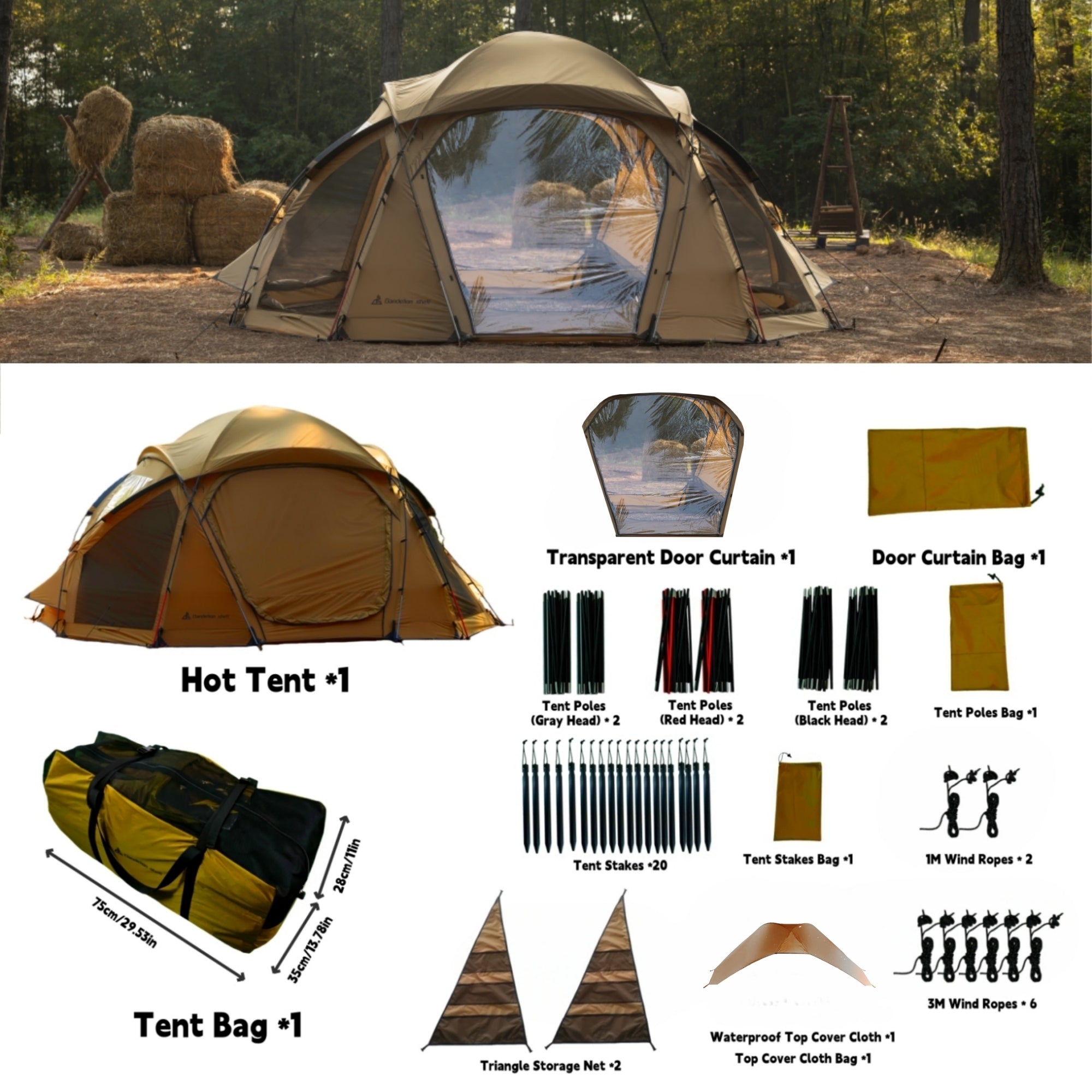 Dandelion Shell 4 Season Camping Hot Tent with Stove Jack(Dome S450) for 4-6 Person | Windproof, Waterproof Hot Tent with Stove Jack and Snow Skirt for Camping, Hiking, Backpacking and Outdoor Adventures