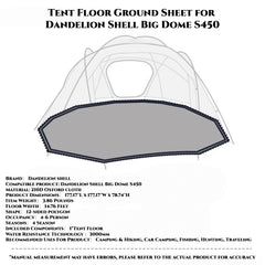 Dandelion Shell Tent Floor Ground Sheet for Dome S450 Camping Hot Tent 4-6 Person for Camping Hiking Hunting Fishing Waterproof Windproof Lightweigh