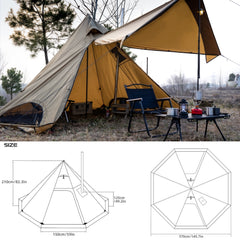 Dandelion Shell Hot Tent with Stove Jack & Snow Skirt, 4-Season, 3-4 Person, 4.8lb, Waterproof & Windproof, Ideal for Camping, Backpacking, Hiking, Hunting, and Fishing Polyester Brown