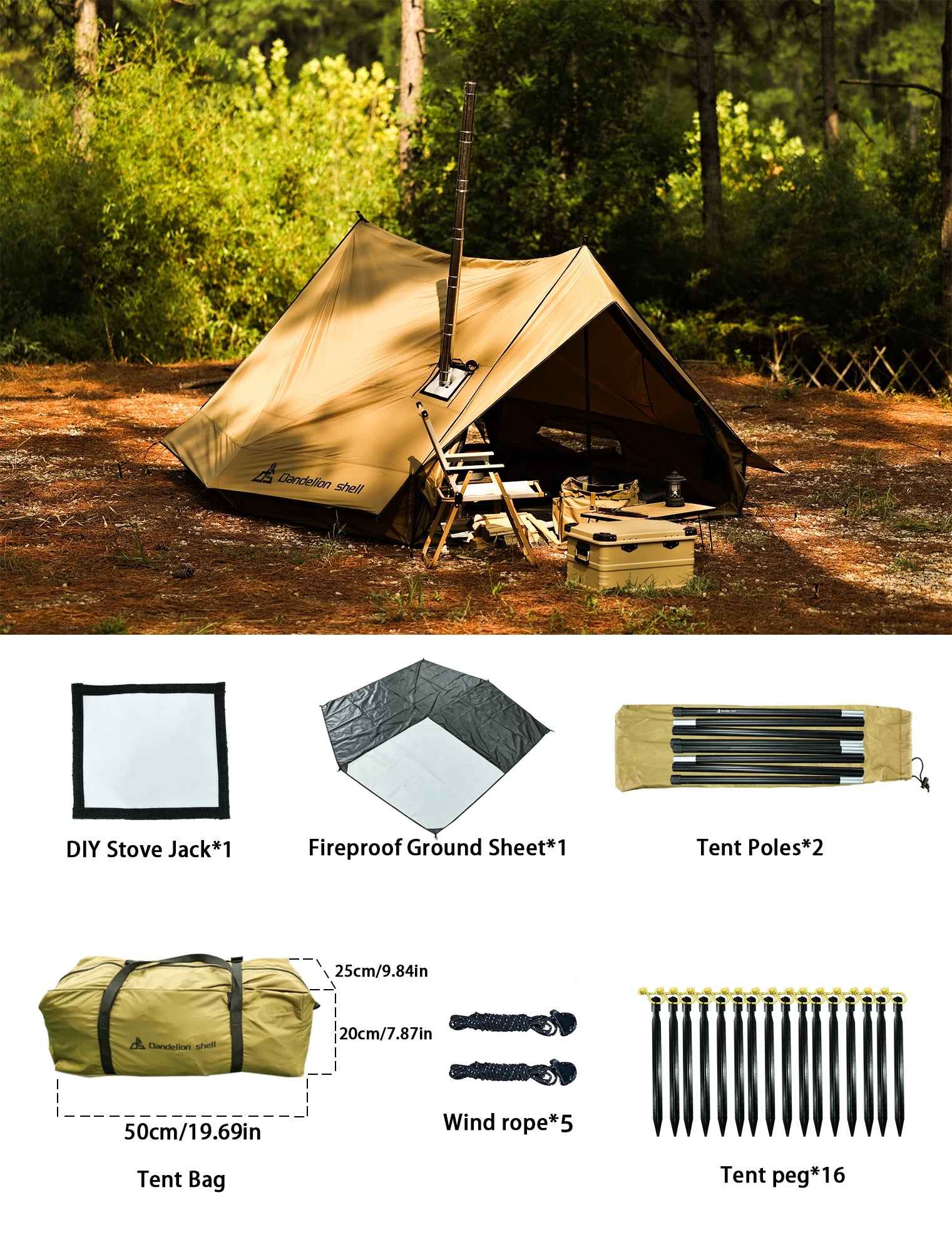 hot tent 3 person Dandelion Shell Hot Tent Cabin Plus X3 with Stove Jack Camping Tent Winter Tent 4 Season Tent 2-3 Person for Backpacking Camping Hiking Hunting