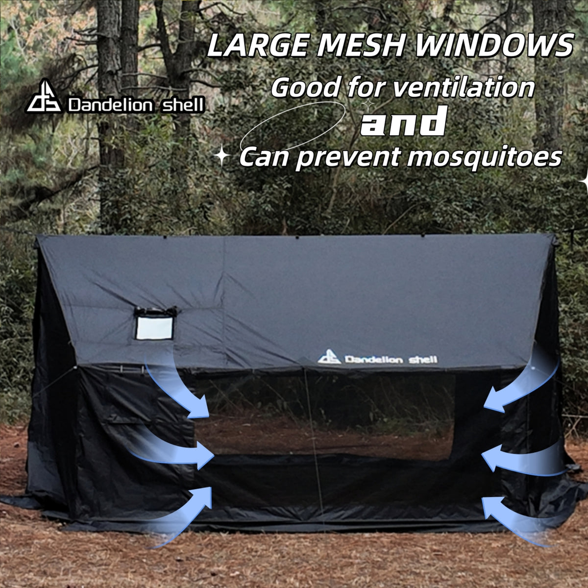 Hammock Hot Tent with Stove Jack and Double-Sided mesh Windows - Spacious, Versatile Wall Tent with Snow Skirt(No Poles)-Black Waterproof & Windproof, Ideal for Camping, Backpacking