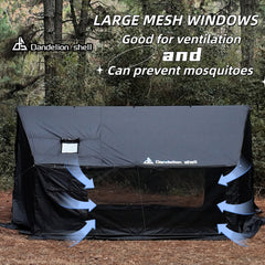 Hammock Hot Tent with Stove Jack and Double-Sided mesh Windows - Spacious, Versatile Wall Tent with Snow Skirt(No Poles)-Black Waterproof & Windproof, Ideal for Camping, Backpacking