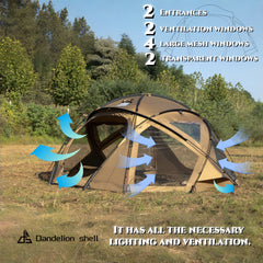 Dandelion Shell 4 Season Camping Hot Tent with Stove Jack(Dome S450) for 4-6 Person | Windproof, Waterproof Hot Tent with Stove Jack and Snow Skirt for Camping, Hiking, Backpacking and Outdoor Adventures