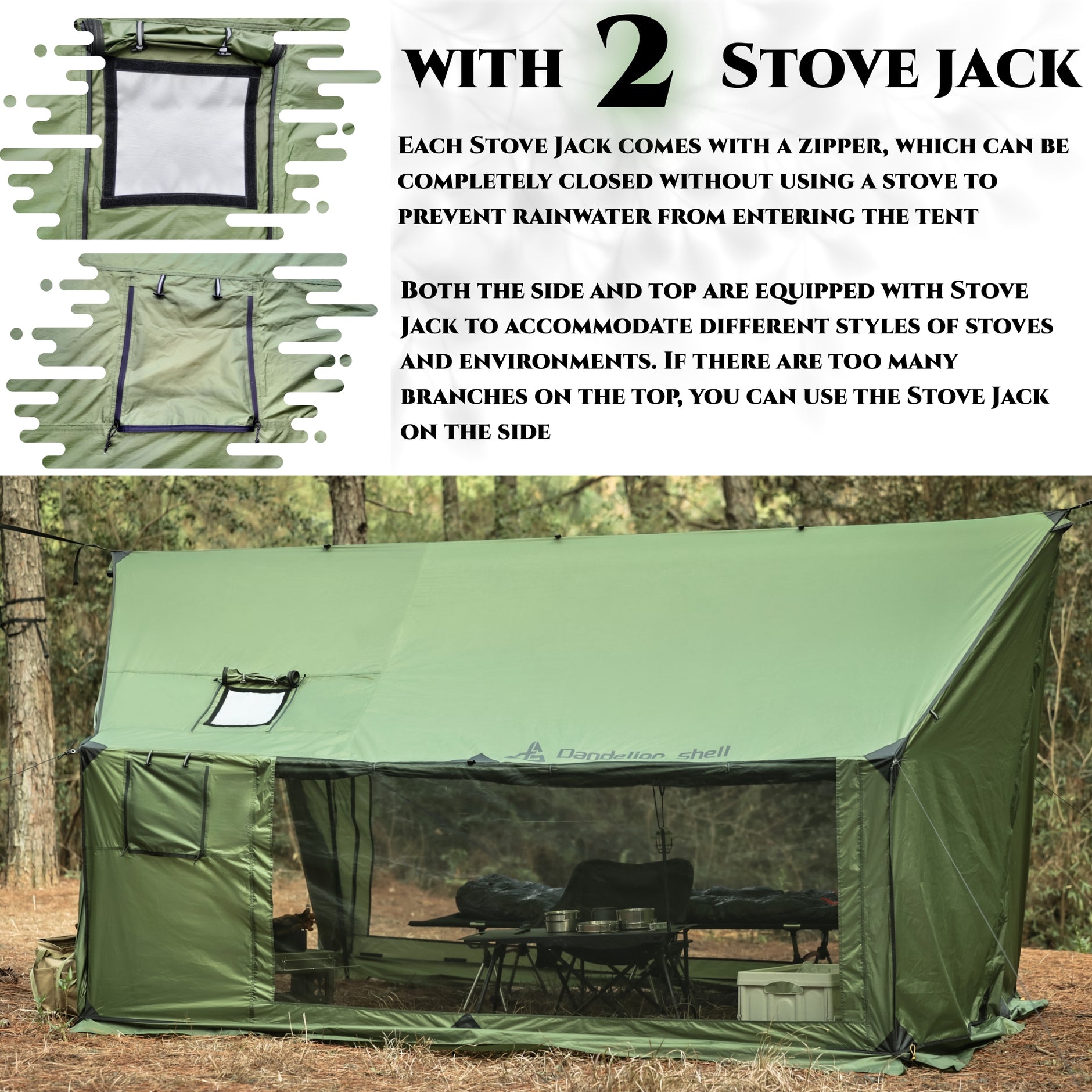 Dandelion Shell Hammock Hot Tent with Stove Jack and Double-Sided