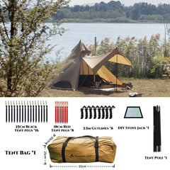 Dandelion Shell Hot Tent with Stove Jack & Snow Skirt, 4-Season, 3-4 Person, 4.8lb, Waterproof & Windproof, Ideal for Camping, Backpacking, Hiking, Hunting, and Fishing Polyester Brown