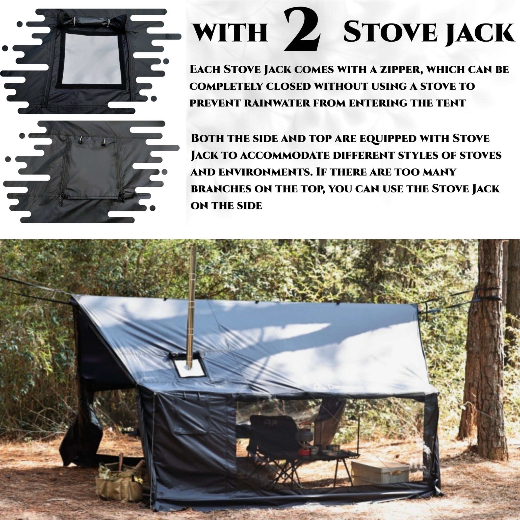 Hammock Hot Tent with Stove Jack and Double-Sided mesh Windows - Spacious, Versatile Wall Tent with Snow Skirt(No Poles)-Black Waterproof & Windproof, Ideal for Camping, Backpacking