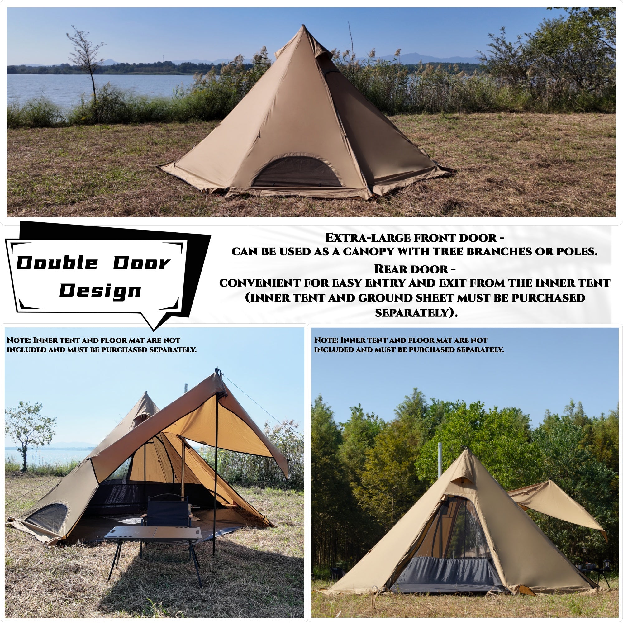 Dandelion Shell Hot Tent with Stove Jack & Snow Skirt, 4-Season, 3-4 Person, 4.8lb, Waterproof & Windproof, Ideal for Camping, Backpacking, Hiking, Hunting, and Fishing Polyester Brown