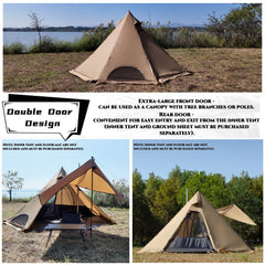 Dandelion Shell Hot Tent with Stove Jack & Snow Skirt, 4-Season, 3-4 Person, 4.8lb, Waterproof & Windproof, Ideal for Camping, Backpacking, Hiking, Hunting, and Fishing Polyester Brown