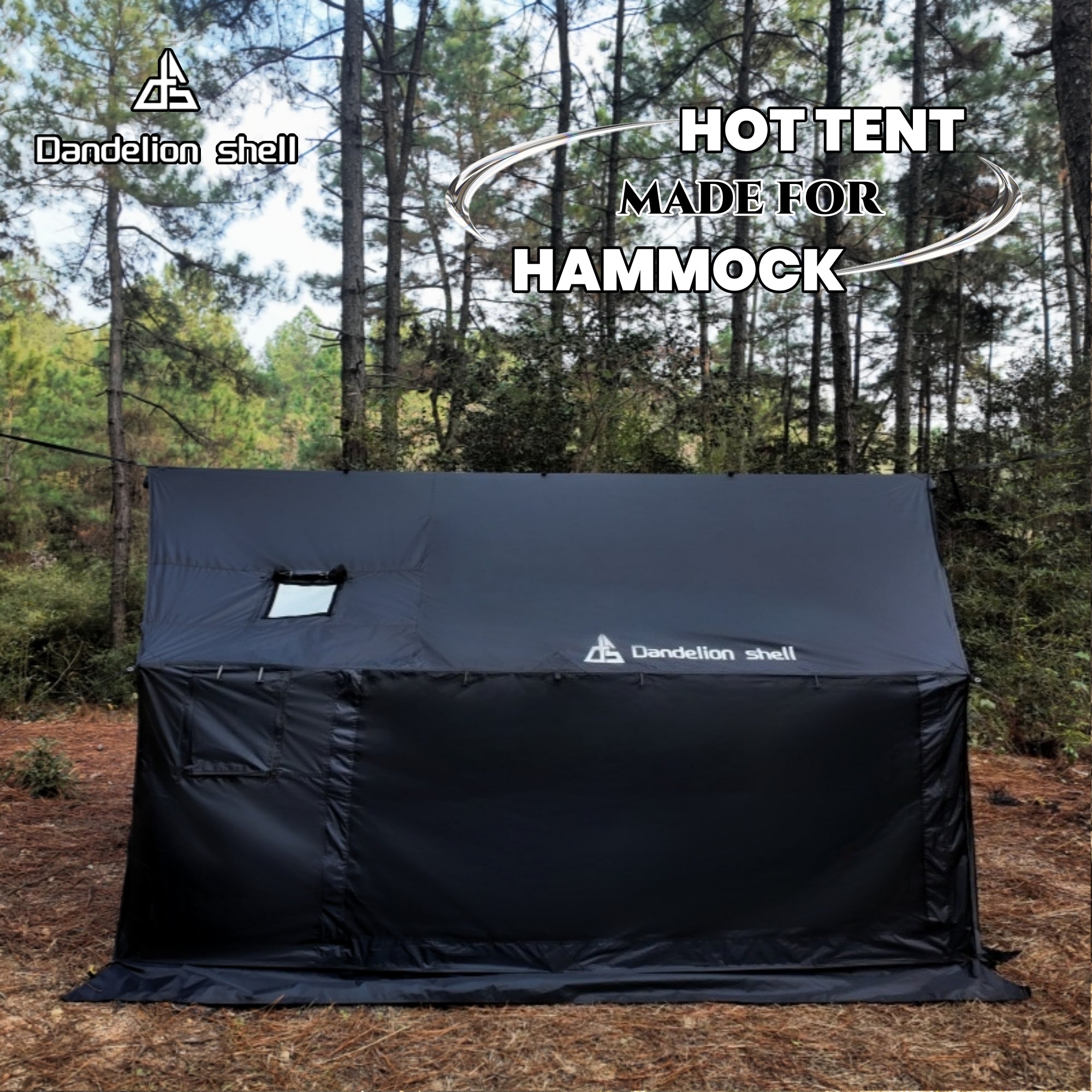 Hammock Hot Tent with Stove Jack and Double-Sided mesh Windows - Spacious, Versatile Wall Tent with Snow Skirt(No Poles)-Black Waterproof & Windproof, Ideal for Camping, Backpacking