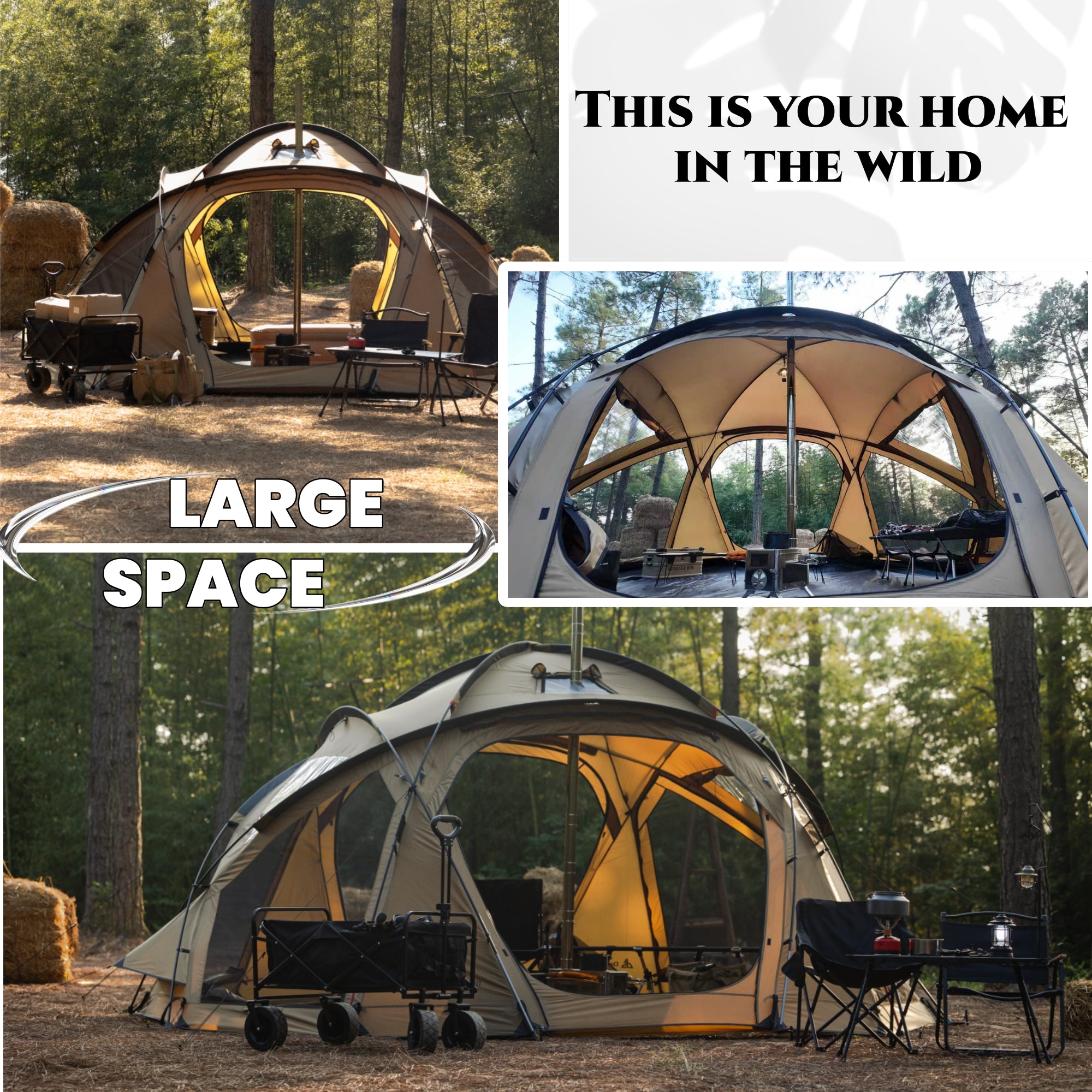 Dandelion Shell 4 Season Camping Hot Tent with Stove Jack(Dome S450) for 4-6 Person | Windproof, Waterproof Hot Tent with Stove Jack and Snow Skirt for Camping, Hiking, Backpacking and Outdoor Adventures