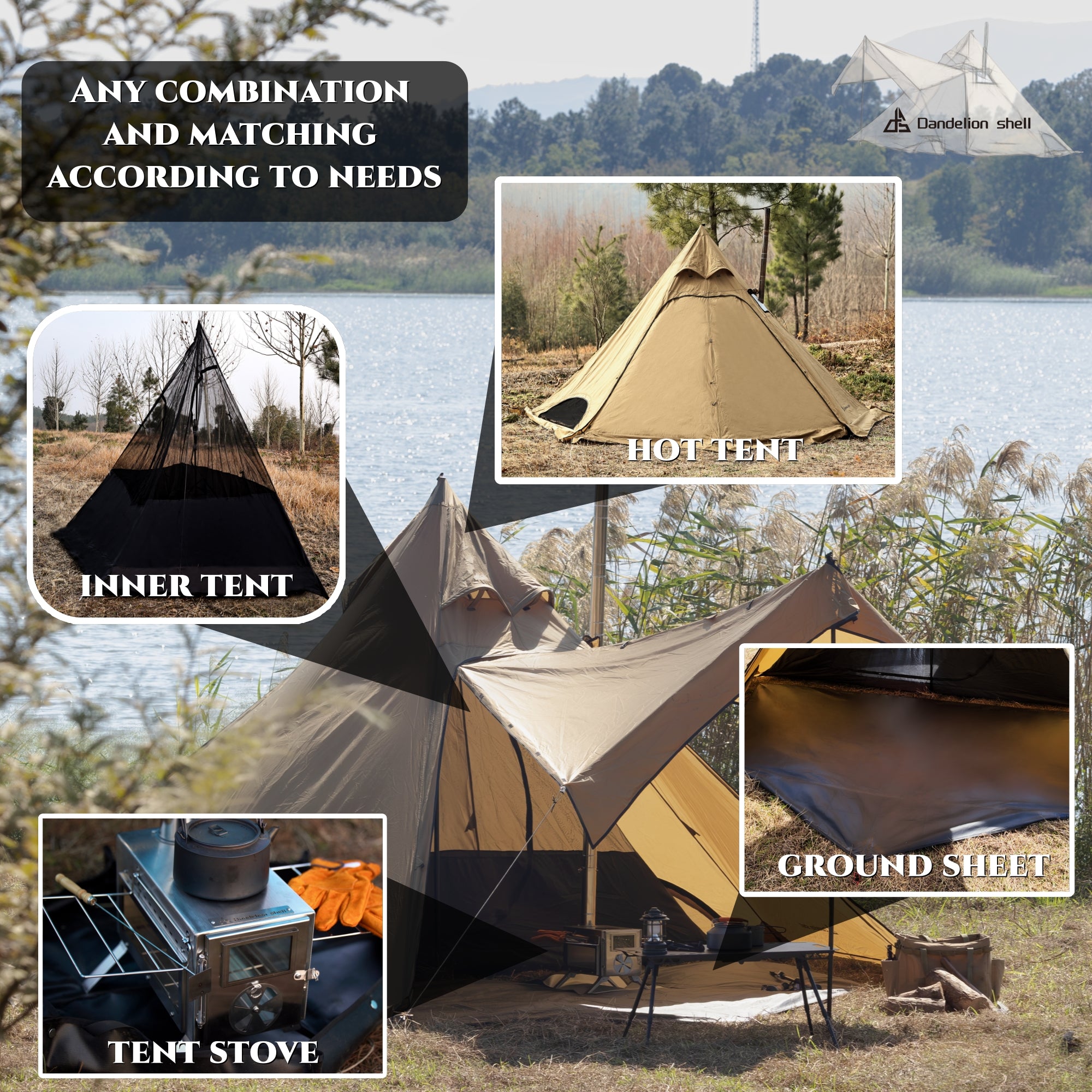 Half Tent Floor Ground Sheet for Tipi Tent Hot Tent Series 1-2 Person for Camping Hiking Hunting Fishing Waterproof Windproof Lightweight