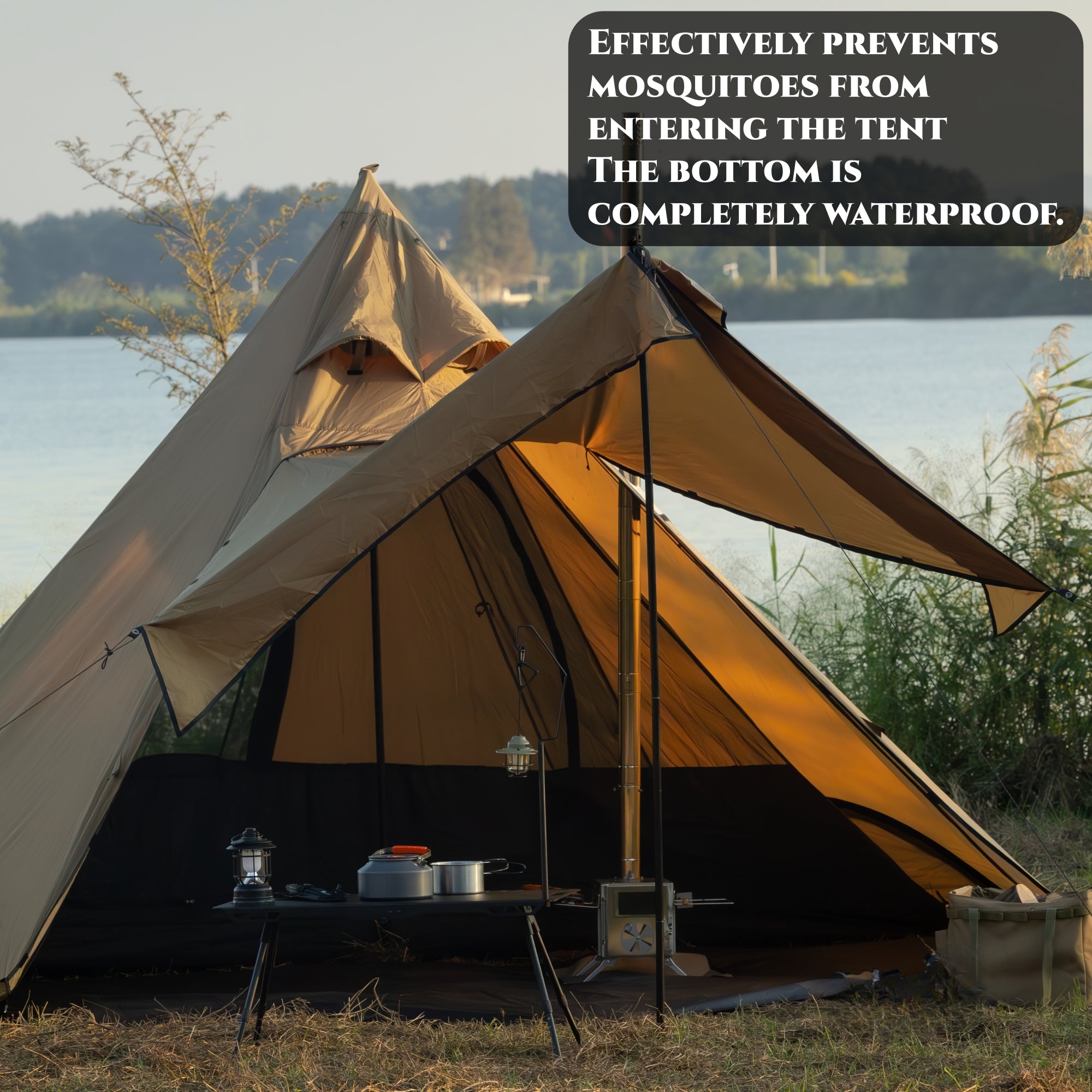 2 Person Mesh Inner with 3000mm Bath Floor for Tipi Hot Tent – Camping, Hiking, Hunting, Fishing, Waterproof, Windproof, Lightweight