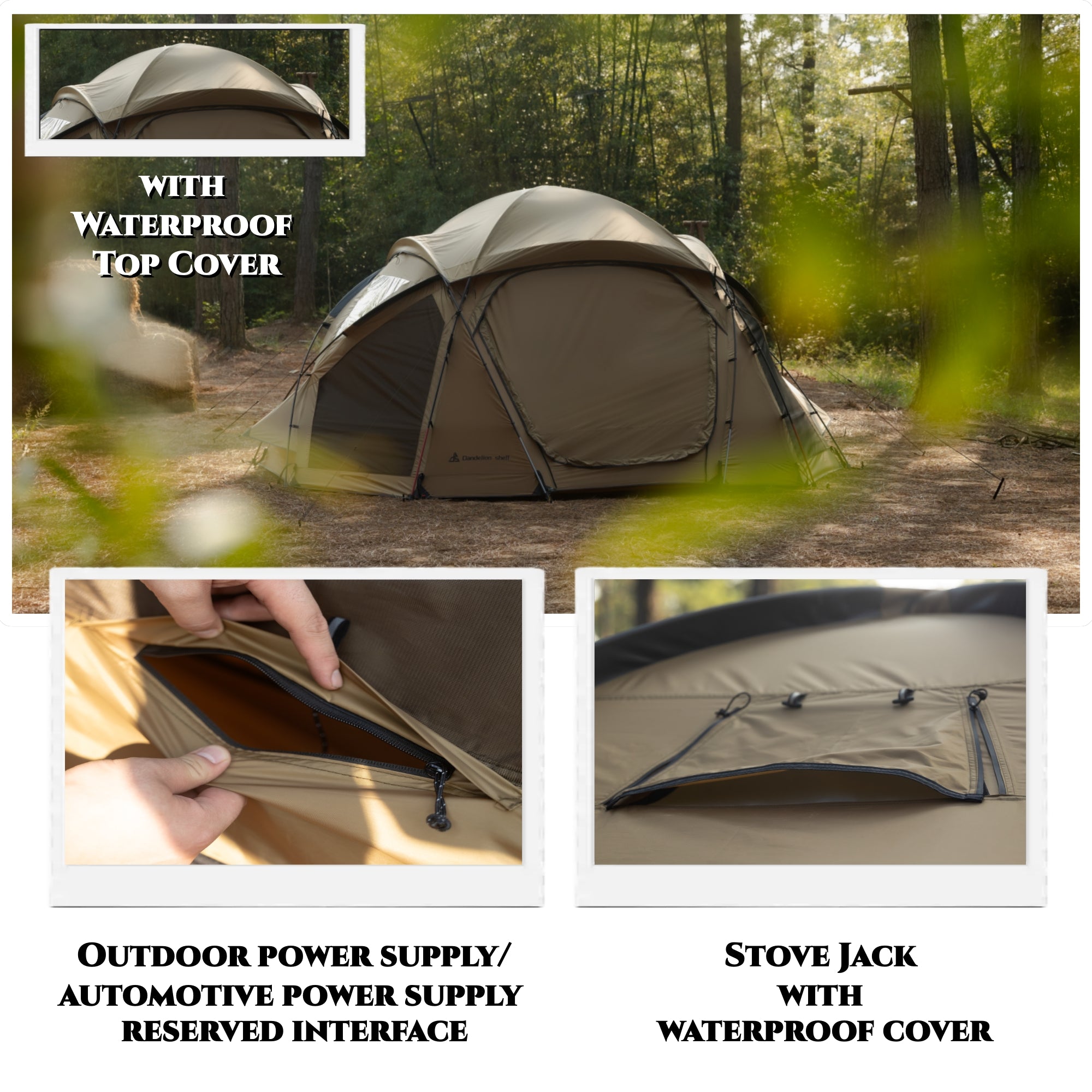 Dandelion Shell 4 Season Camping Hot Tent with Stove Jack(Dome S450) for 4-6 Person | Windproof, Waterproof Hot Tent with Stove Jack and Snow Skirt for Camping, Hiking, Backpacking and Outdoor Adventures