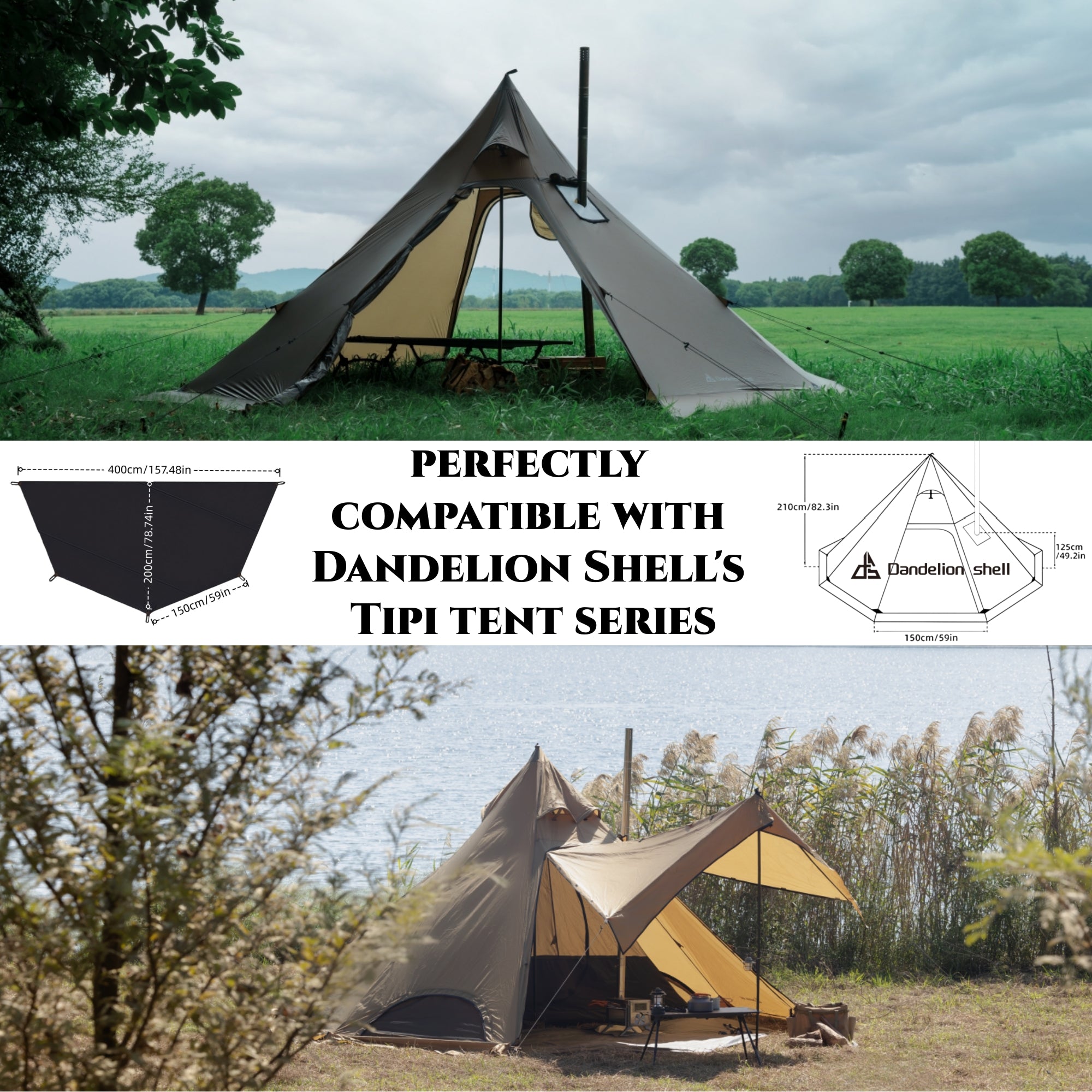 Half Tent Floor Ground Sheet for Tipi Tent Hot Tent Series 1-2 Person for Camping Hiking Hunting Fishing Waterproof Windproof Lightweight