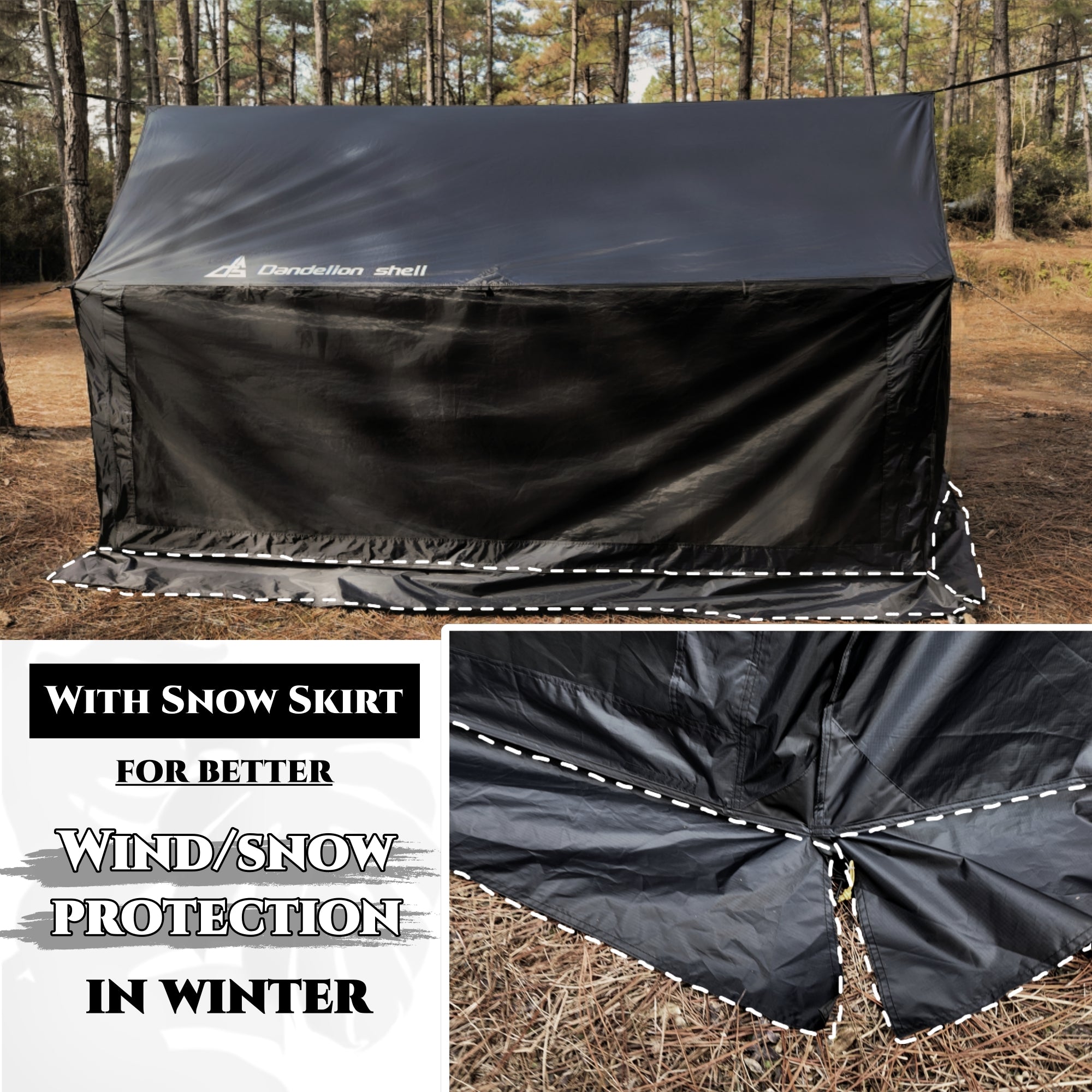 Hammock Hot Tent with Stove Jack and Double-Sided mesh Windows - Spacious, Versatile Wall Tent with Snow Skirt(No Poles)-Black Waterproof & Windproof, Ideal for Camping, Backpacking