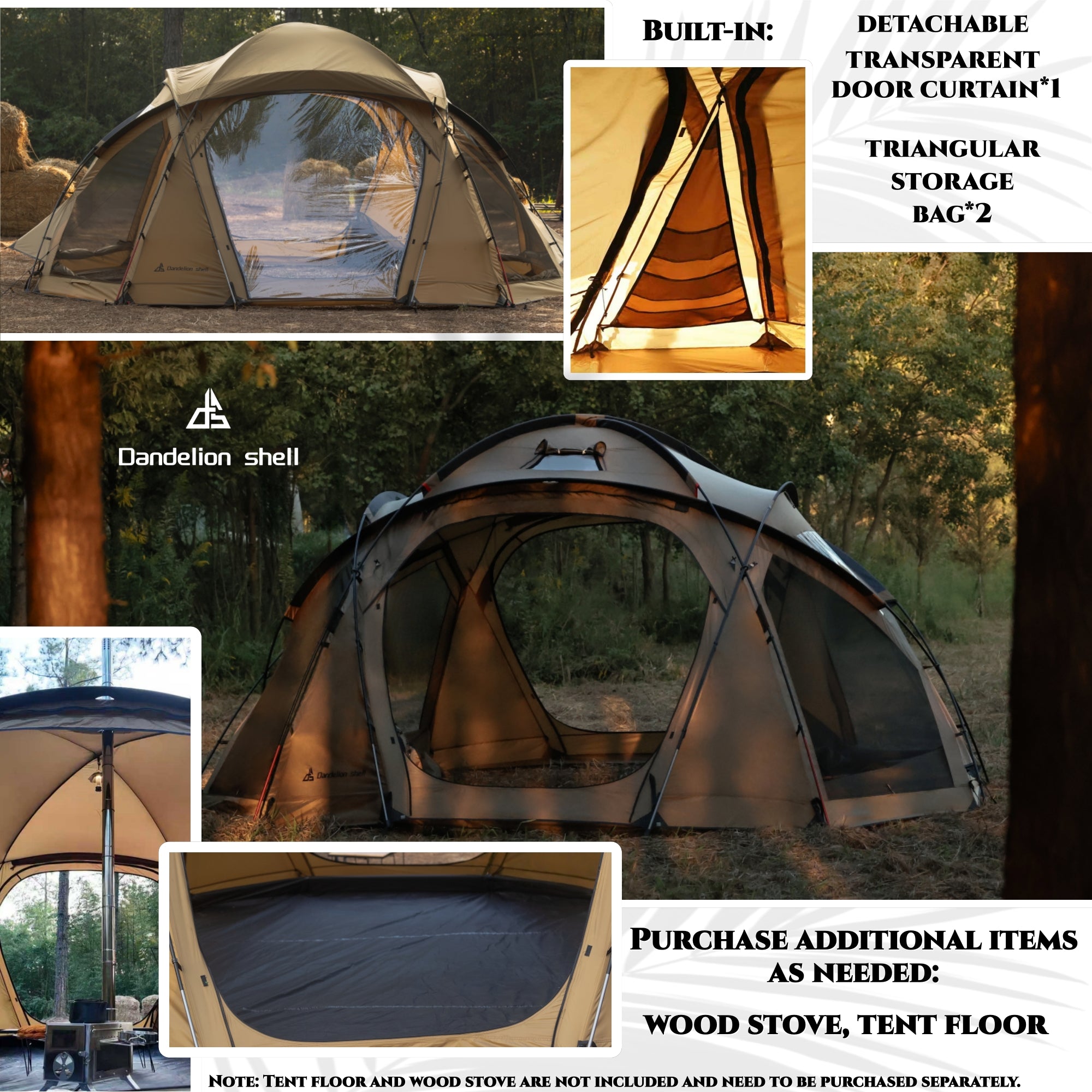 Dandelion Shell 4 Season Camping Hot Tent with Stove Jack(Dome S450) for 4-6 Person | Windproof, Waterproof Hot Tent with Stove Jack and Snow Skirt for Camping, Hiking, Backpacking and Outdoor Adventures