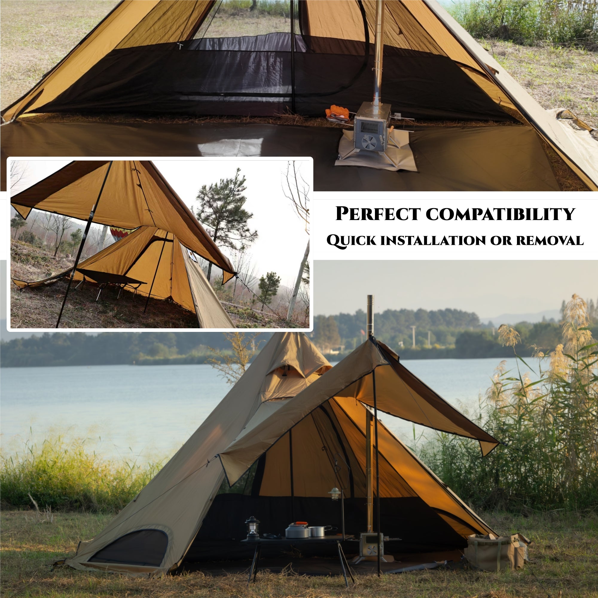 Half Tent Floor Ground Sheet for Tipi Tent Hot Tent Series 1-2 Person for Camping Hiking Hunting Fishing Waterproof Windproof Lightweight