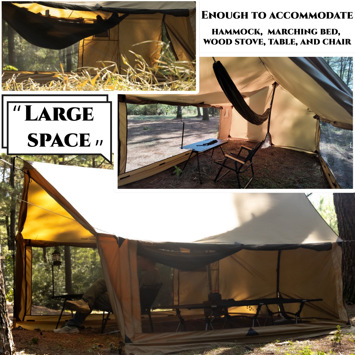 Hammock Hot Tent with Stove Jack and Double-Sided mesh Windows - Spacious, Versatile Wall Tent with Snow Skirt -Waterproof & Windproof, Ideal for Camping, Backpacking, Hiking, Hunting