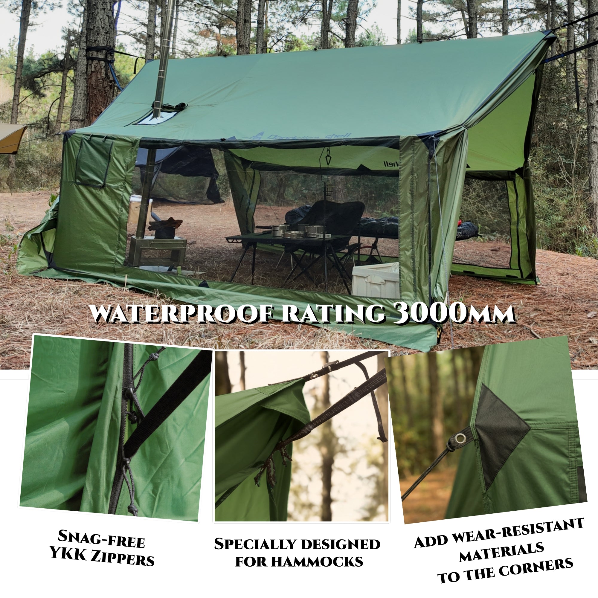 Dandelion Shell Hammock Hot Tent with Stove Jack and Double-Sided