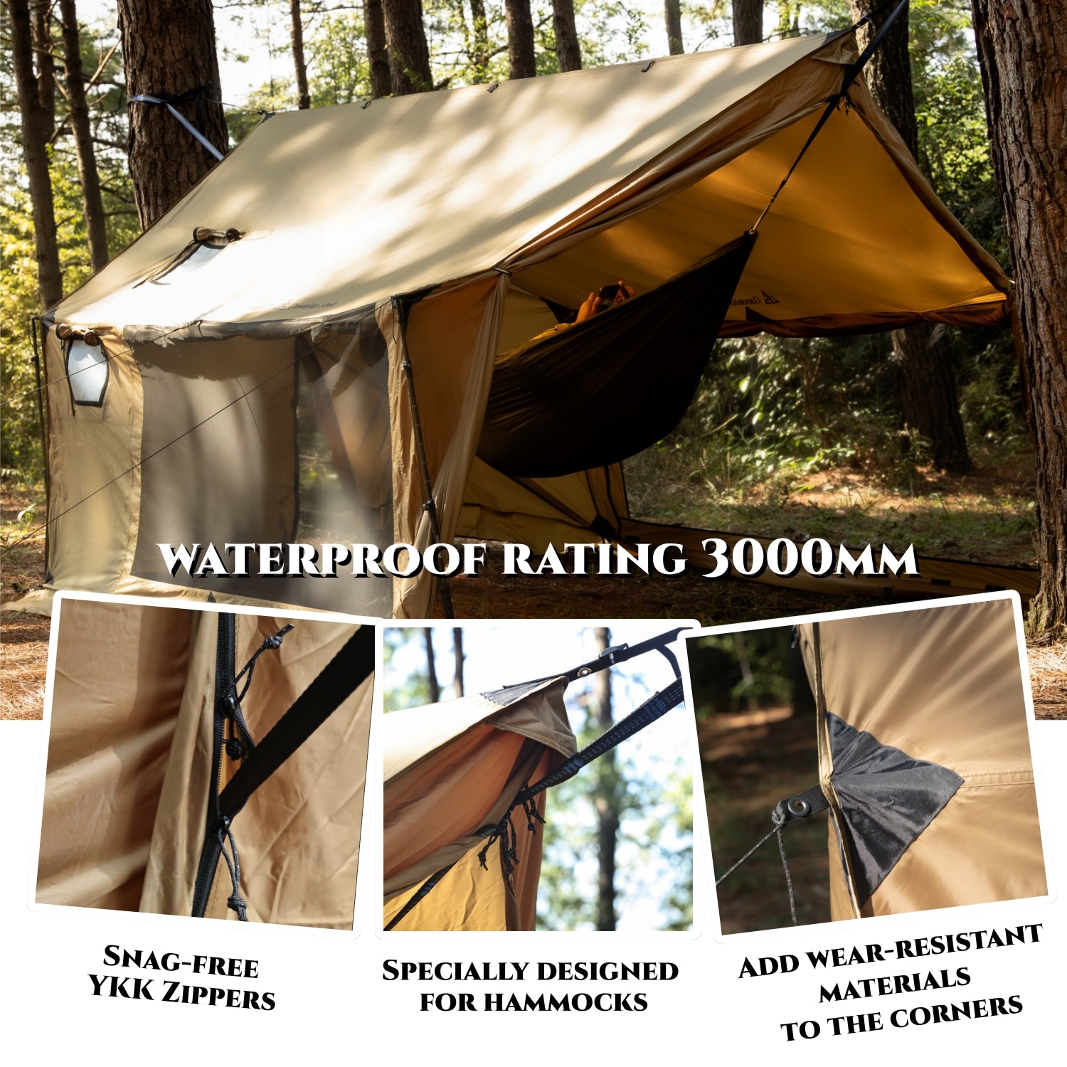 Hammock Hot Tent with Stove Jack and Double-Sided mesh Windows - Spacious, Versatile Wall Tent with Snow Skirt -Waterproof & Windproof, Ideal for Camping, Backpacking, Hiking, Hunting