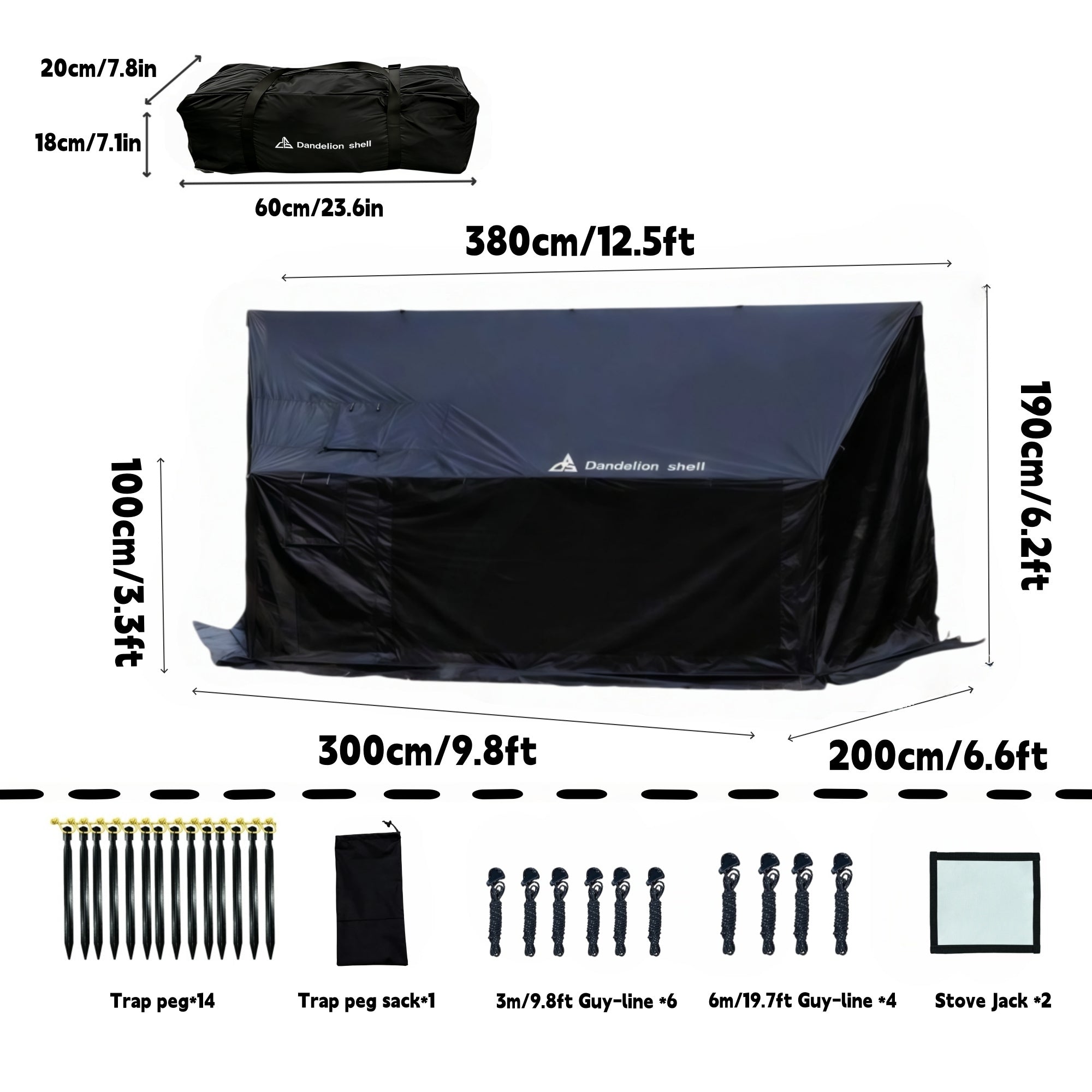 Hammock Hot Tent with Stove Jack and Double-Sided mesh Windows - Spacious, Versatile Wall Tent with Snow Skirt(No Poles)-Black Waterproof & Windproof, Ideal for Camping, Backpacking