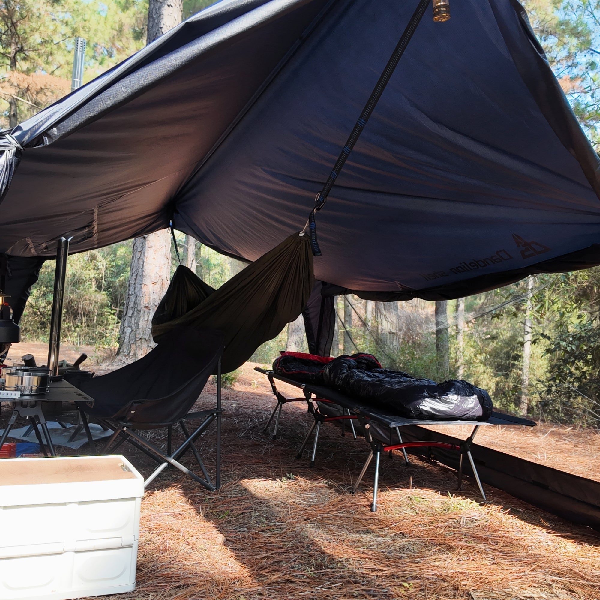 Hammock Hot Tent with Stove Jack and Double-Sided mesh Windows - Spacious, Versatile Wall Tent with Snow Skirt(No Poles)-Black Waterproof & Windproof, Ideal for Camping, Backpacking