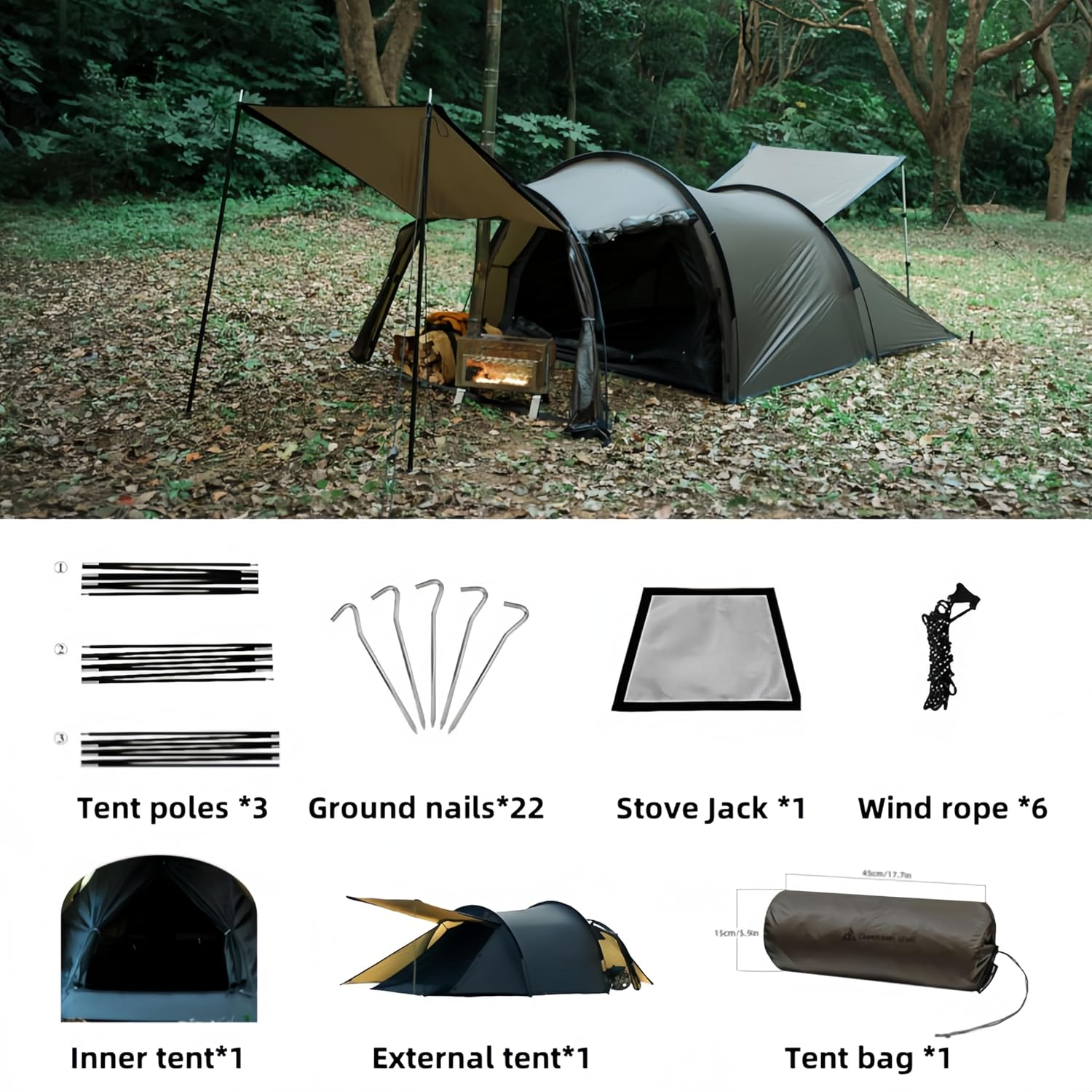 Tunnel Tent 1-2 Person Double Layers Waterproof Backpacking Tents with 2 Doors & Stove Jack 4 Seasons Tents with Portable Carry Bag